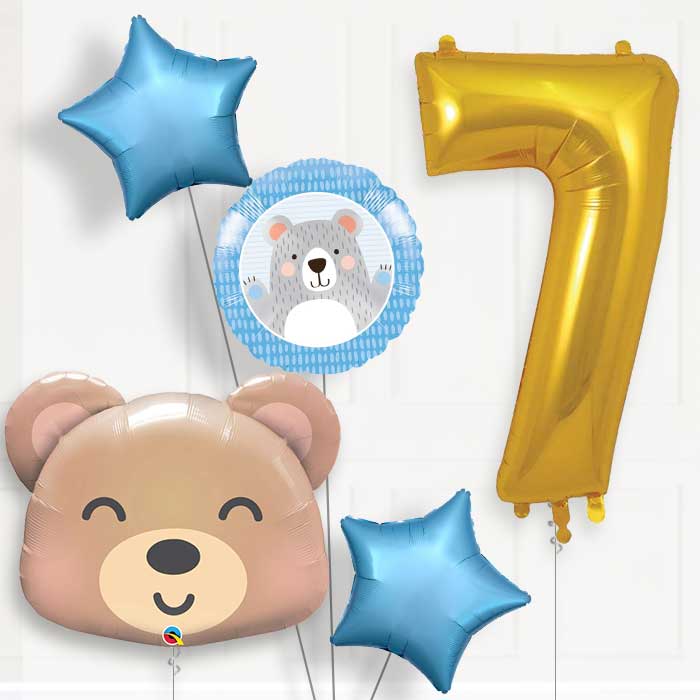Teddy Bear Helium Balloon Package 7th Birthday - Number 7 | Small Indoor Plants