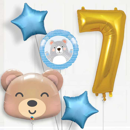 Teddy Bear Helium Balloon Package 7th Birthday - Number 7 | Small Indoor Plants