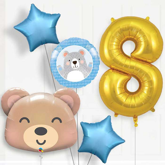 Teddy Bear Helium Balloon Package 8th Birthday - Number 8 | Small Indoor Plants
