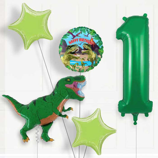 Green T Rex Helium Balloon Package 1st Birthday - Number 1 | Small Indoor Plants