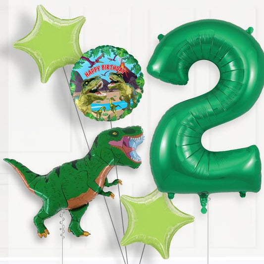 Green T Rex Helium Balloon Package 2nd Birthday - Number 2 | Small Indoor Plants
