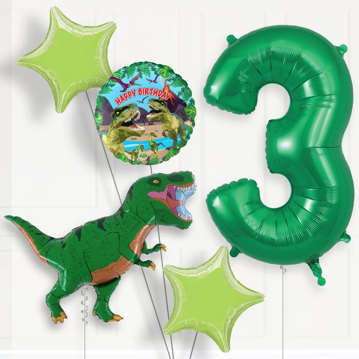 Green T Rex Helium Balloon Package 3rd Birthday - Number 3 | Small Indoor Plants