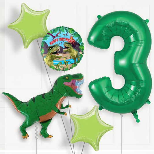 Green T Rex Helium Balloon Package 3rd Birthday - Number 3 | Small Indoor Plants