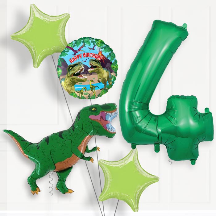 Green T Rex Helium Balloon Package 4th Birthday - Number 4 | Small Indoor Plants