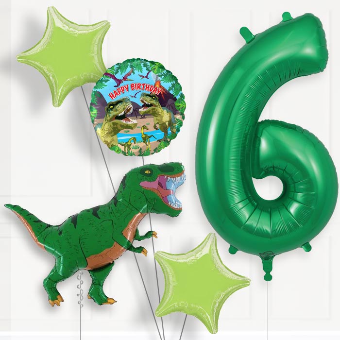 Green T Rex Helium Balloon Package 6th Birthday - Number 6 | Small Indoor Plants