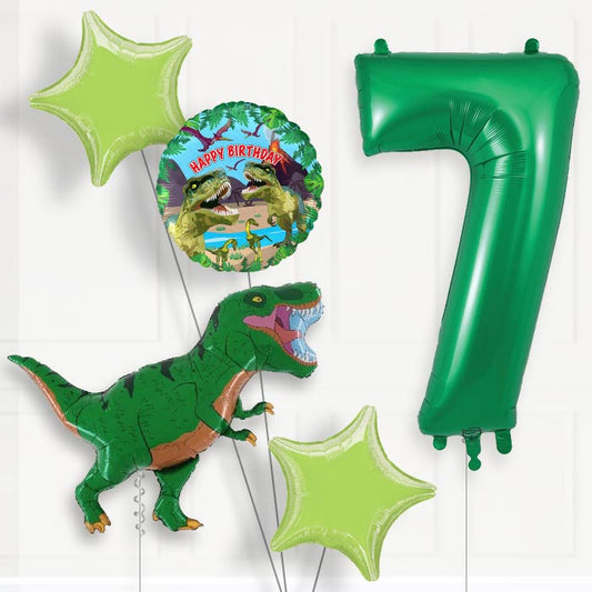 Green T Rex Helium Balloon Package 7th Birthday - Number 7 | Small Indoor Plants