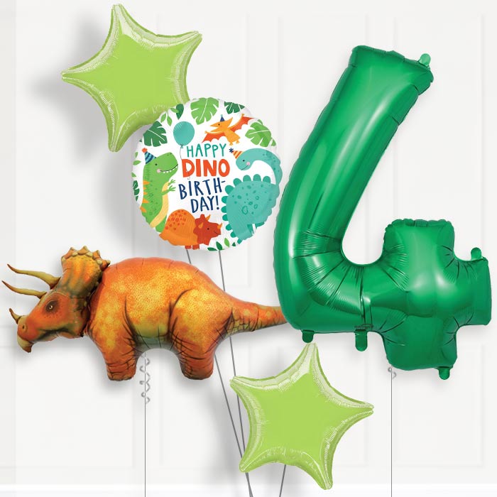 Triceratops Helium Balloon Package 4th Birthday - Number 4 | Small Indoor Plants