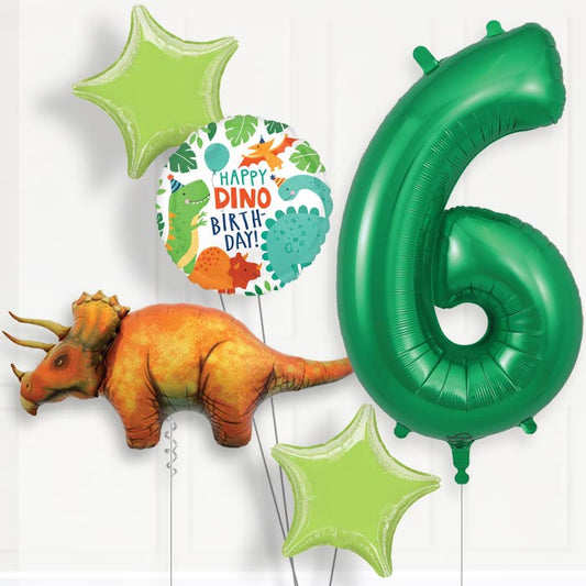 Triceratops Helium Balloon Package 6th Birthday - Number 6 | Small Indoor Plants