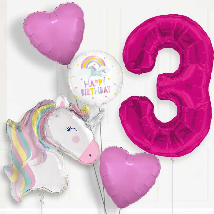 Pastel Unicorn Helium Balloon Package 3rd Birthday - Number 3 | Small Indoor Plants
