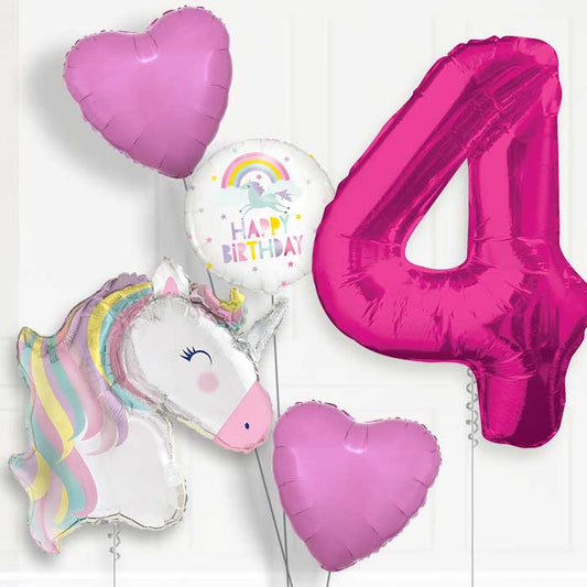 Pastel Unicorn Helium Balloon Package 4th Birthday - Number 4 | Small Indoor Plants