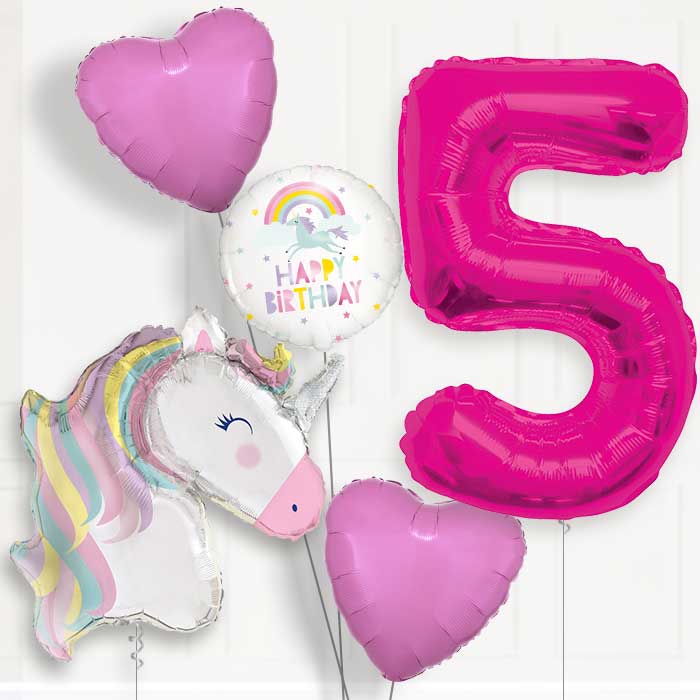 Pastel Unicorn Helium Balloon Package 5th Birthday - Number 5 | Small Indoor Plants