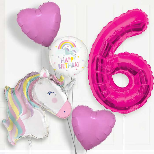 Pastel Unicorn Helium Balloon Package 6th Birthday - Number 6 | Small Indoor Plants