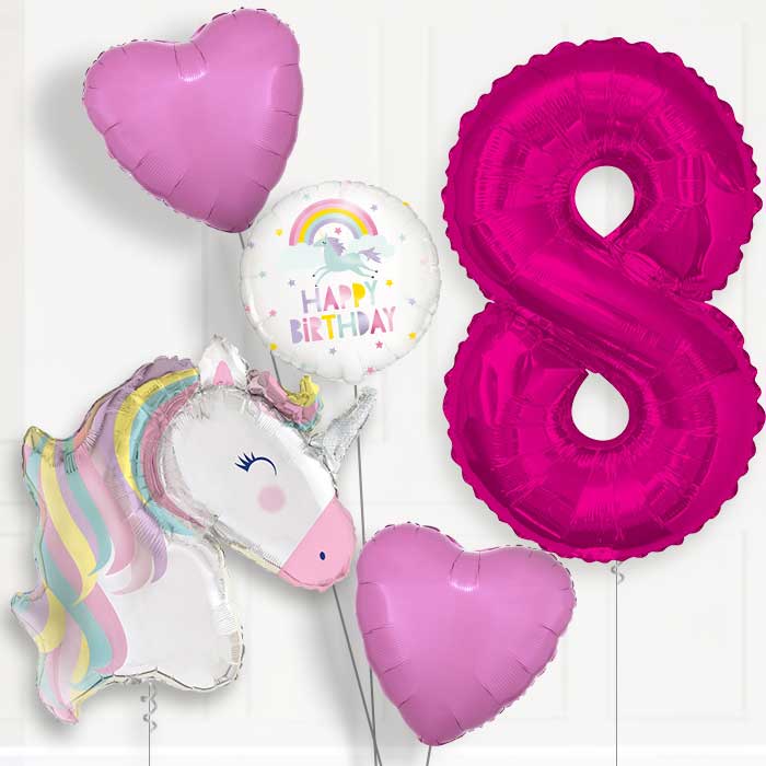 Pastel Unicorn Helium Balloon Package 8th Birthday - Number 8 | Small Indoor Plants