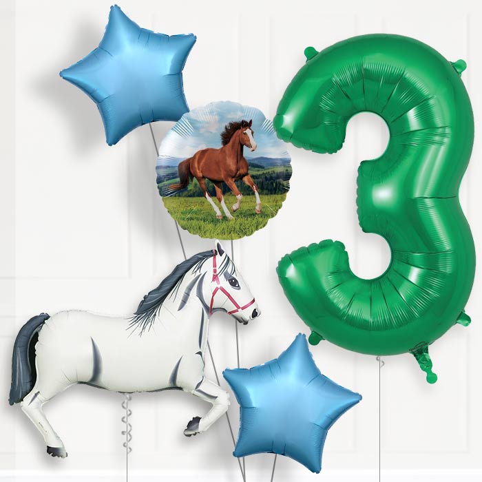 White Horse Helium Balloon Package 3rd Birthday - Number 3 | Small Indoor Plants