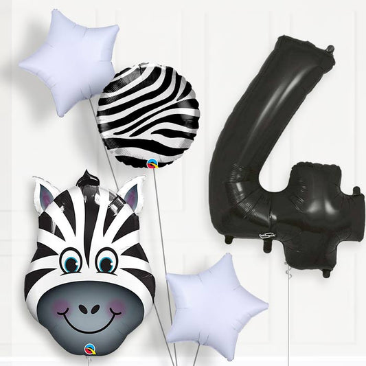 Zebra Helium Balloon Package 4th Birthday - Number 4 | Small Indoor Plants