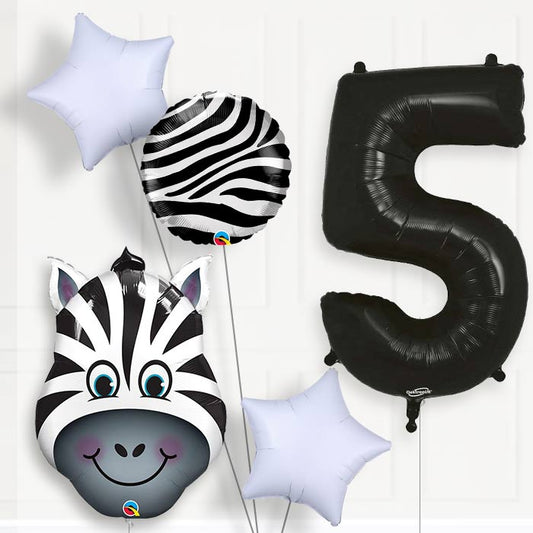 Zebra Helium Balloon Package 5th Birthday - Number 5 | Small Indoor Plants