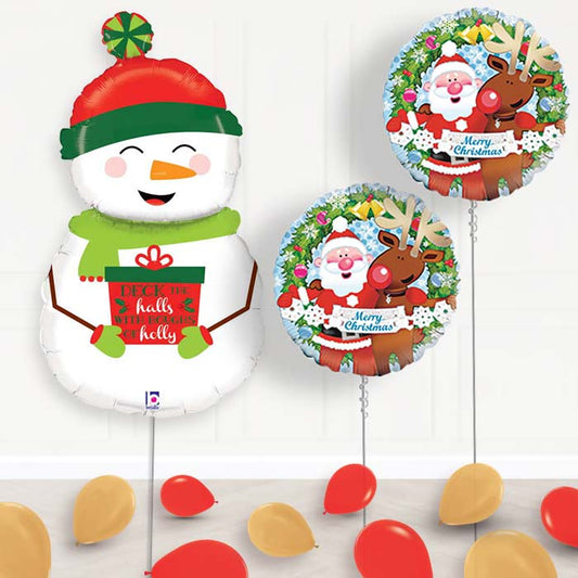 Snowman, Santa & Reindeer Merry Christmas Balloon Display Delivered - Package | Small Indoor Plants