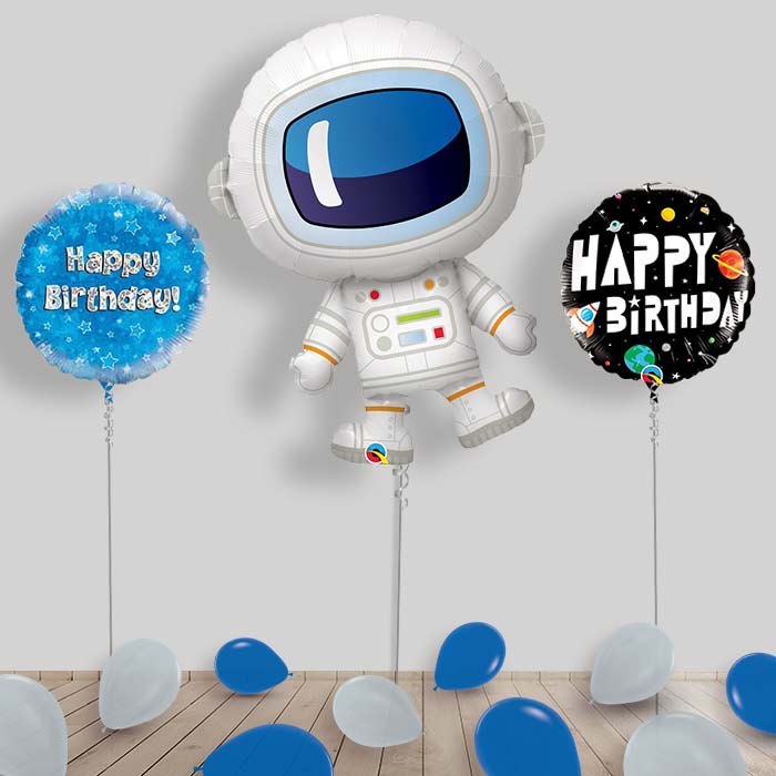 Astronaut with Planet Balloons Package Delivered Inflated