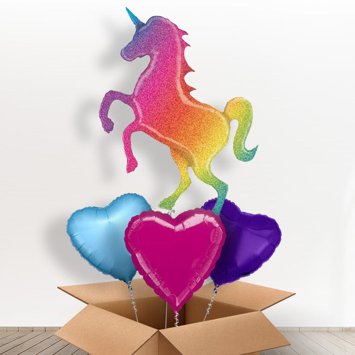 Glittering Unicorn Rainbow Balloon in a Box - With 3 Themed Balloons | Small Indoor Plants