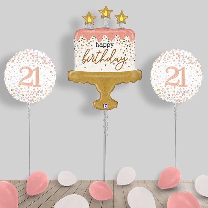 Rose Gold Balloon Display for Any Age Delivered Inflated - 21st Birthday | Small Indoor Plants