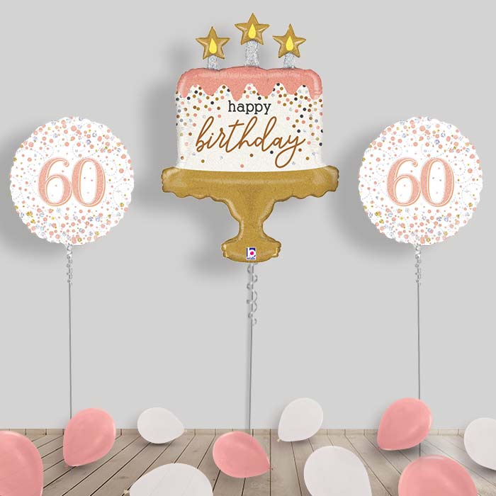 Rose Gold Balloon Display for Any Age Delivered Inflated - 60th Birthday | Small Indoor Plants