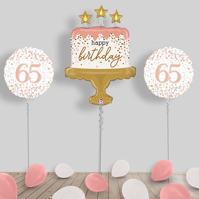 Rose Gold Balloon Display for Any Age Delivered Inflated - 65th Birthday | Small Indoor Plants