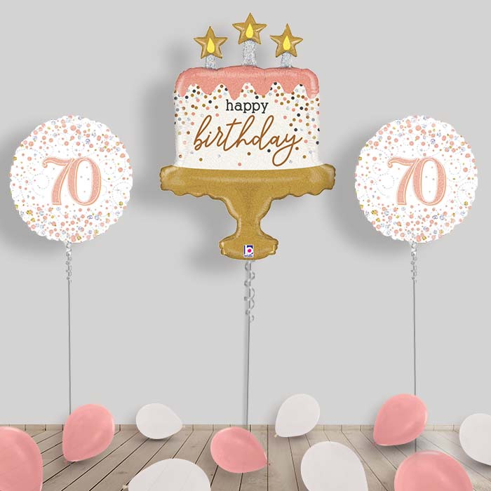 Rose Gold Balloon Display for Any Age Delivered Inflated - 70th Birthday | Small Indoor Plants