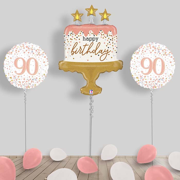 Rose Gold Balloon Display for Any Age Delivered Inflated - 90th Birthday | Small Indoor Plants