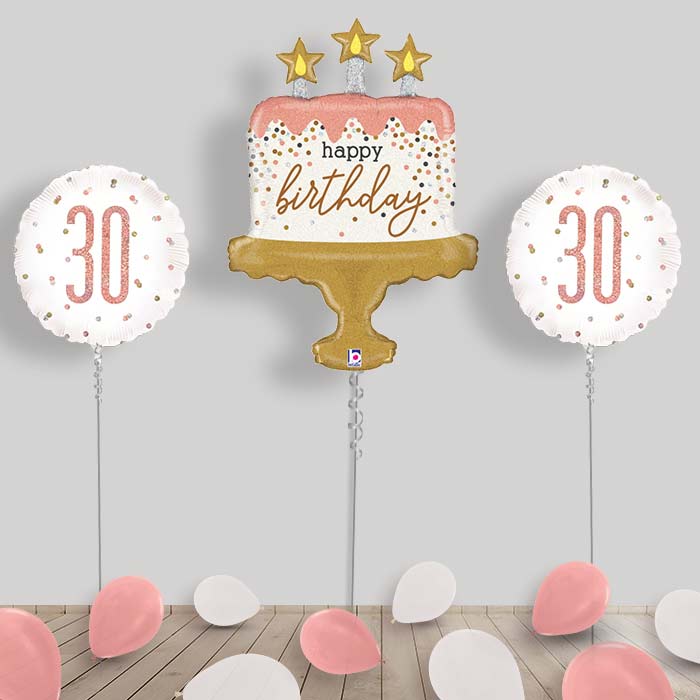 Rose Gold Birthday Balloon Display - Choose Age - 30th Birthday | Small Indoor Plants