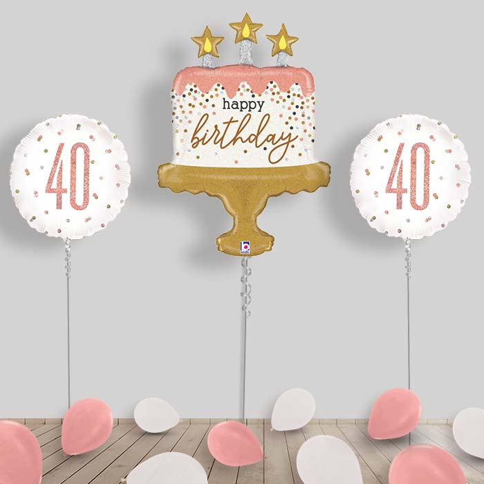 Rose Gold Birthday Balloon Display - Choose Age - 40th Birthday | Small Indoor Plants
