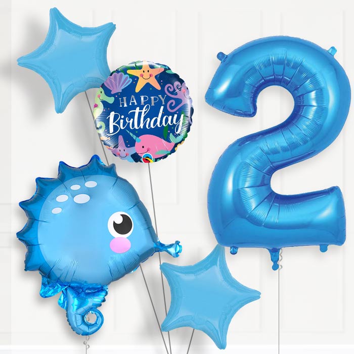 Blue Seahorse Birthday Balloon Package Choose Your Number