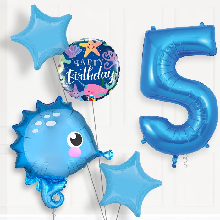 Blue Seahorse Birthday Balloon Package Choose Your Number
