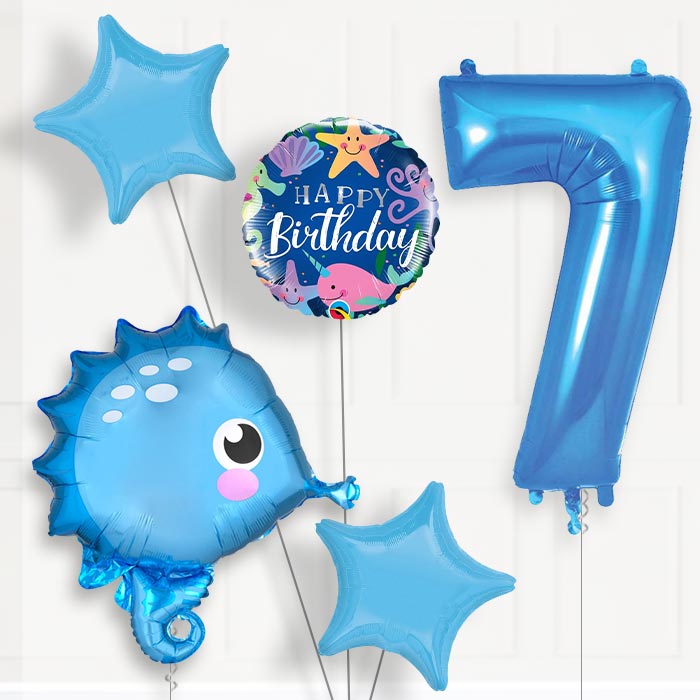 Blue Seahorse Birthday Balloon Package Choose Your Number