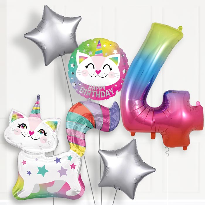 Caticorn Birthday Balloon Package Choose Your Number - Number 4 | Small Indoor Plants