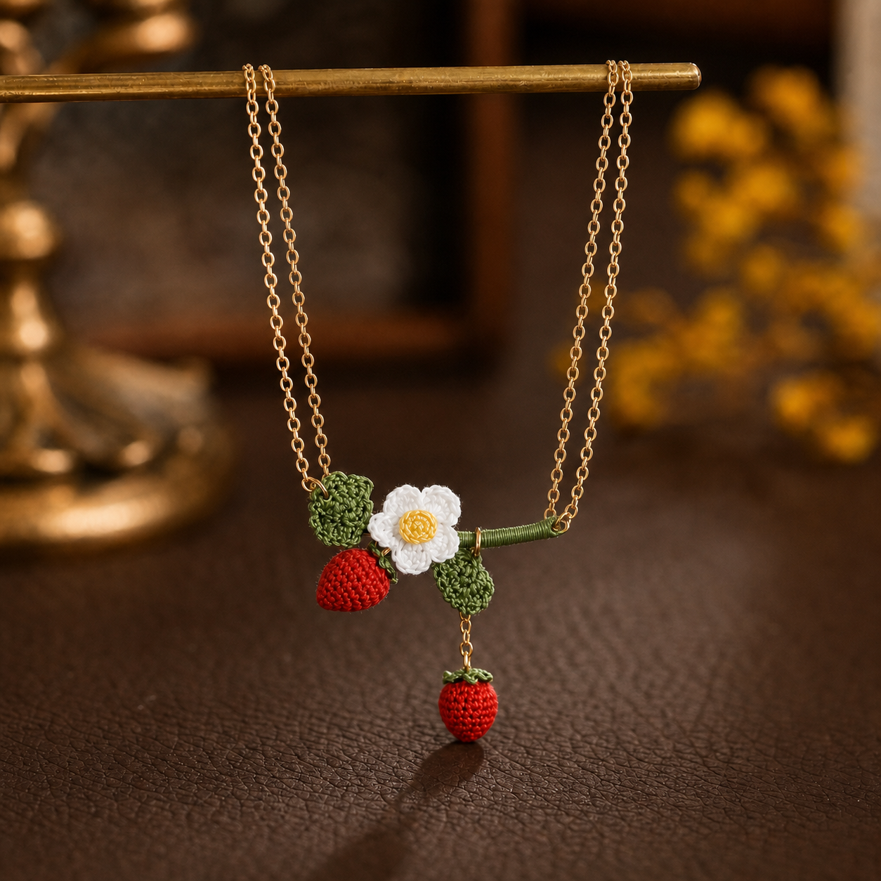 Strawberries Necklace Handcrafted Strawberry Gift