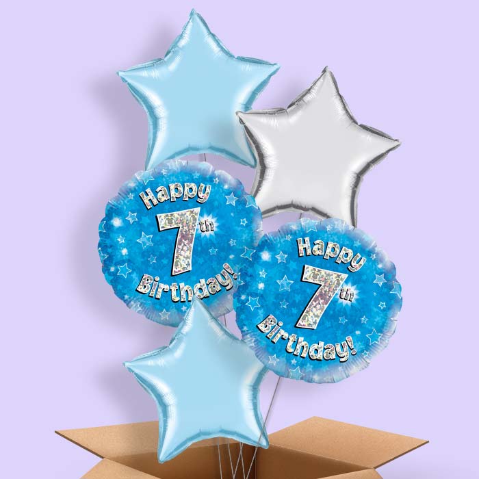 Happy 7th Birthday Blue Stars Balloon in a Box - 5 Balloon | Small Indoor Plants