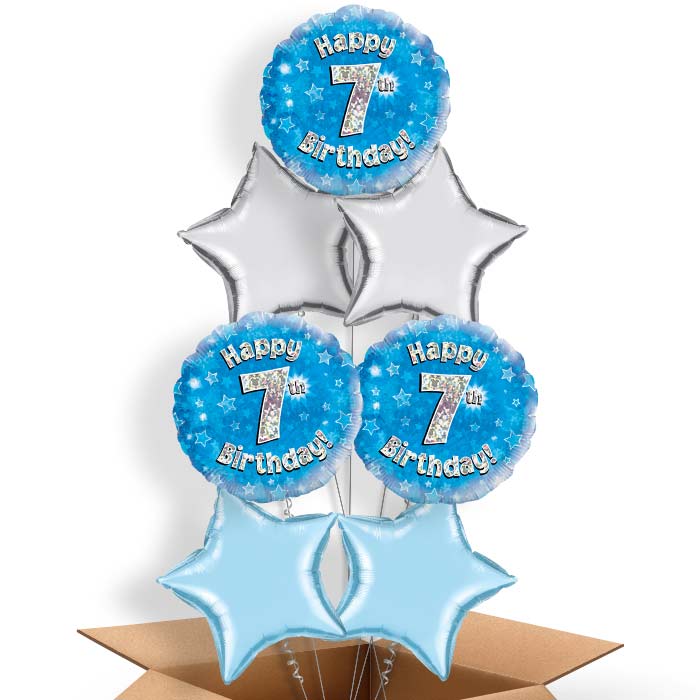 Happy 7th Birthday Blue Stars Balloon in a Box - 7 Balloon | Small Indoor Plants
