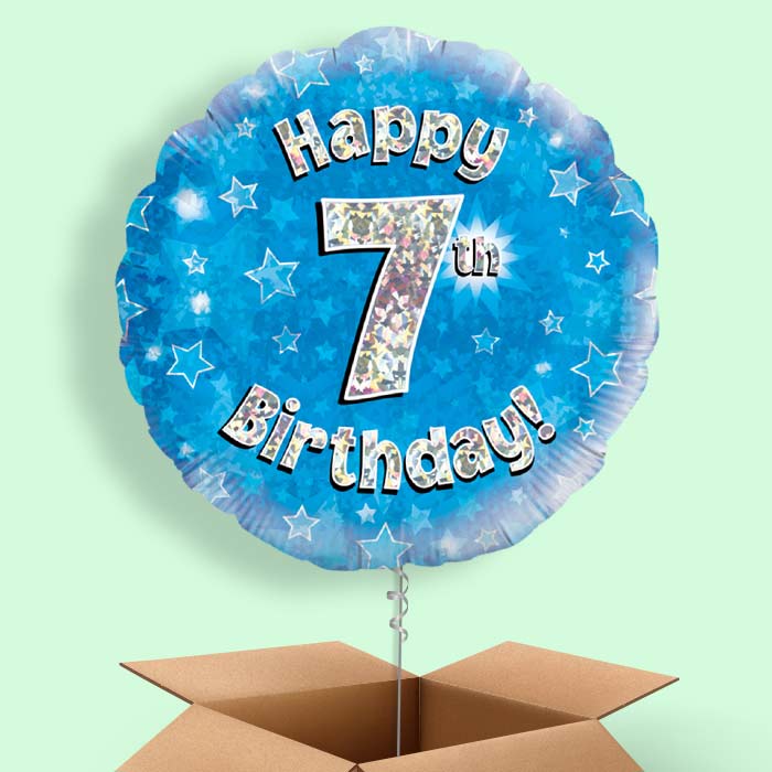 Happy 7th Birthday Blue Stars Balloon in a Box - 1 Balloon | Small Indoor Plants