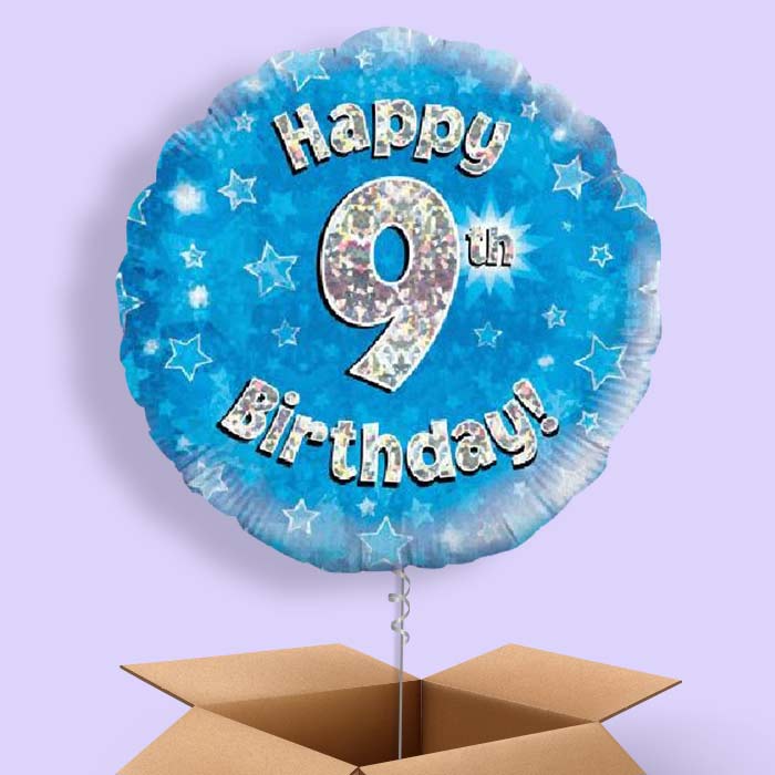 Happy 9th Birthday Blue Stars Balloon in a Box - 1 Balloon | Small Indoor Plants