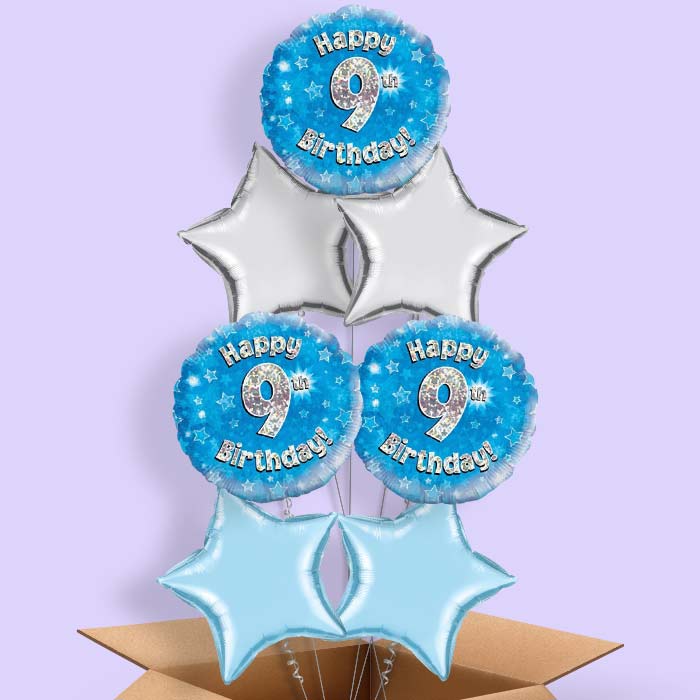 Happy 9th Birthday Blue Stars Balloon in a Box - 7 Balloon | Small Indoor Plants