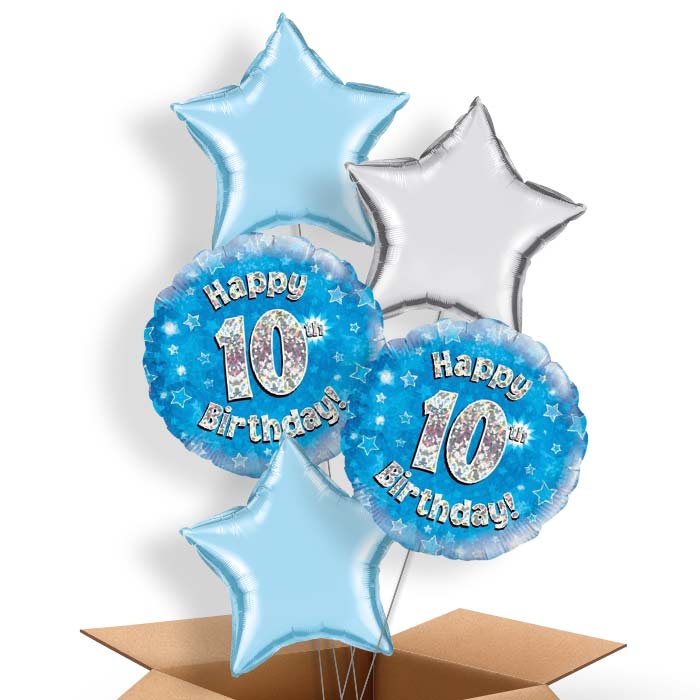 Happy 10th Birthday Blue Stars Balloon in a Box - 5 Balloon | Small Indoor Plants