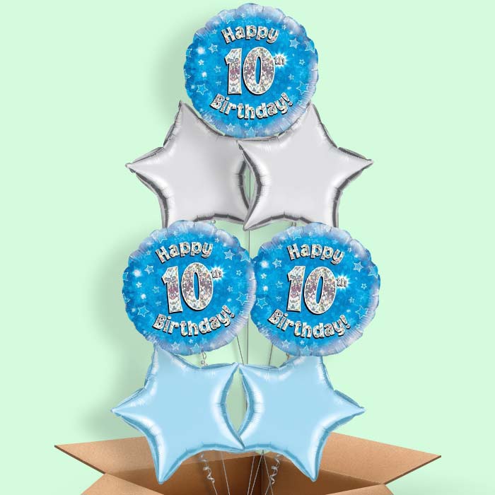 Happy 10th Birthday Blue Stars Balloon in a Box - 7 Balloon | Small Indoor Plants