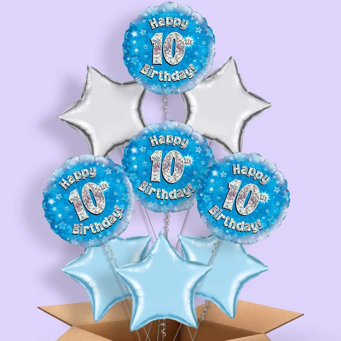 Happy 10th Birthday Blue Stars Balloon in a Box - 9 Balloon | Small Indoor Plants