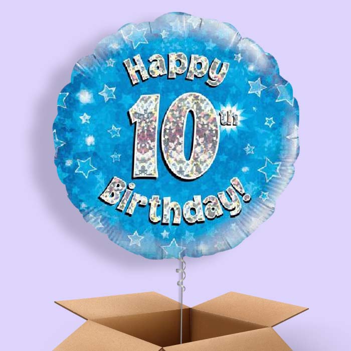 Happy 10th Birthday Blue Stars Balloon in a Box - 1 Balloon | Small Indoor Plants