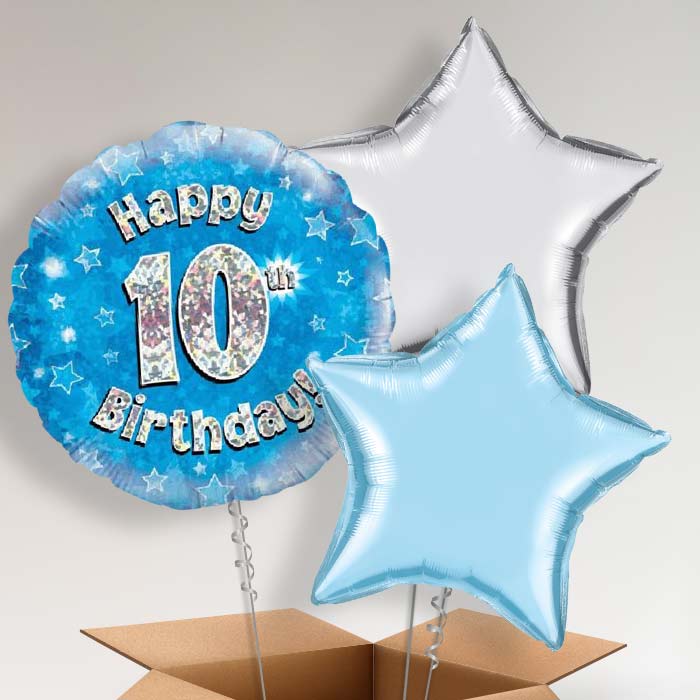 Happy 10th Birthday Blue Stars Balloon in a Box - 3 Balloon | Small Indoor Plants