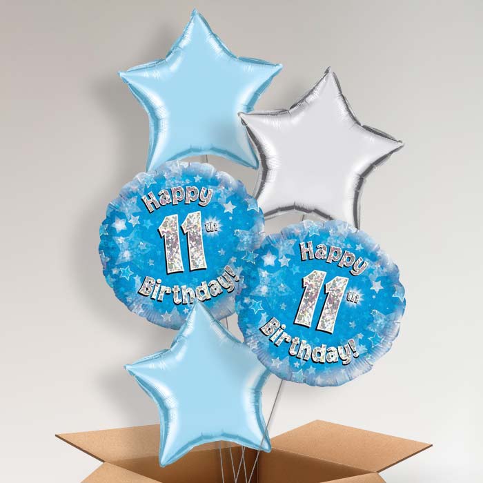 Happy 11th Birthday Blue Stars Balloon in a Box - 5 Balloon | Small Indoor Plants