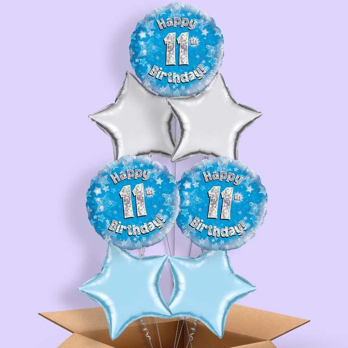 Happy 11th Birthday Blue Stars Balloon in a Box - 7 Balloon | Small Indoor Plants