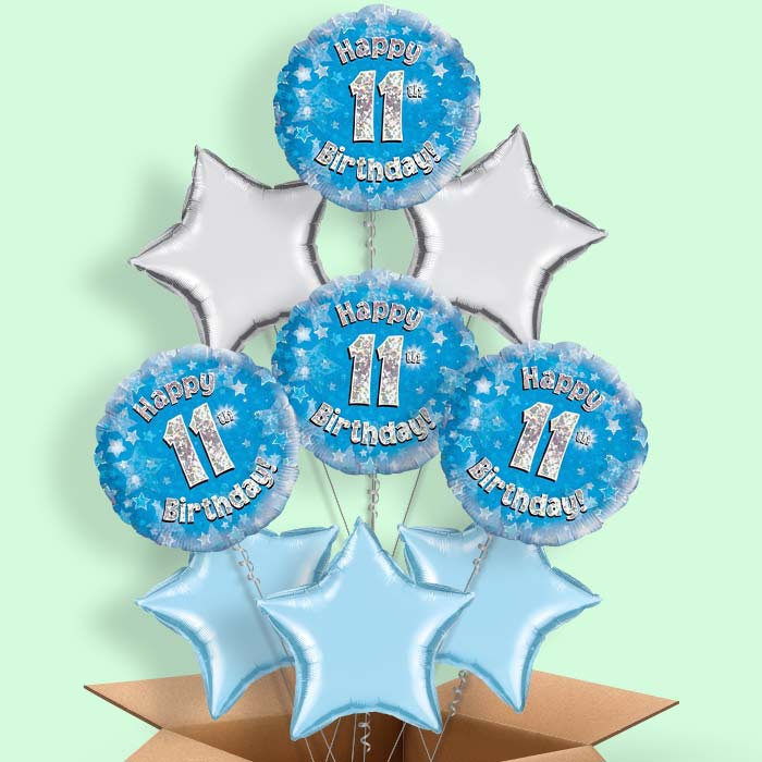 Happy 11th Birthday Blue Stars Balloon in a Box - 9 Balloon | Small Indoor Plants