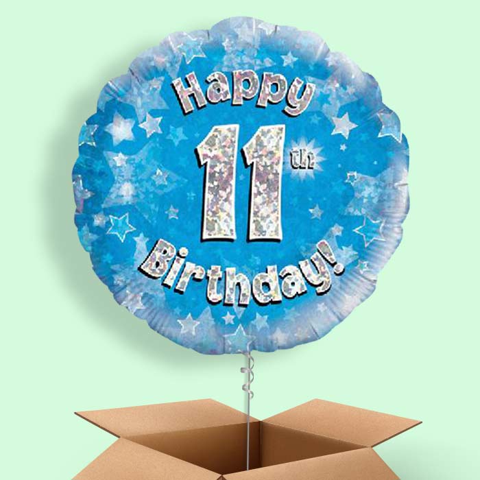 Happy 11th Birthday Blue Stars Balloon in a Box - 1 Balloon | Small Indoor Plants