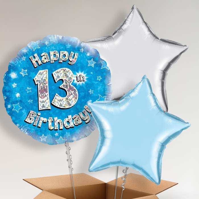 Blue Stars 13th Birthday Balloon in a Box - 3 Balloon | Small Indoor Plants